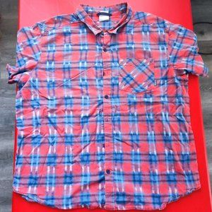 Columbia button down short sleeve shirt red blue plaid men's size XXL